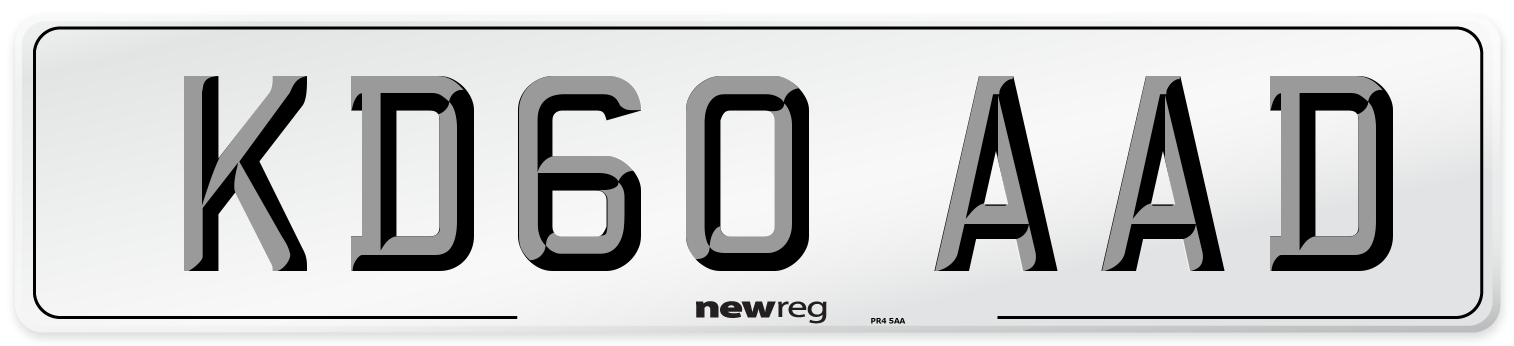 KD60 AAD Number Plate from New Reg